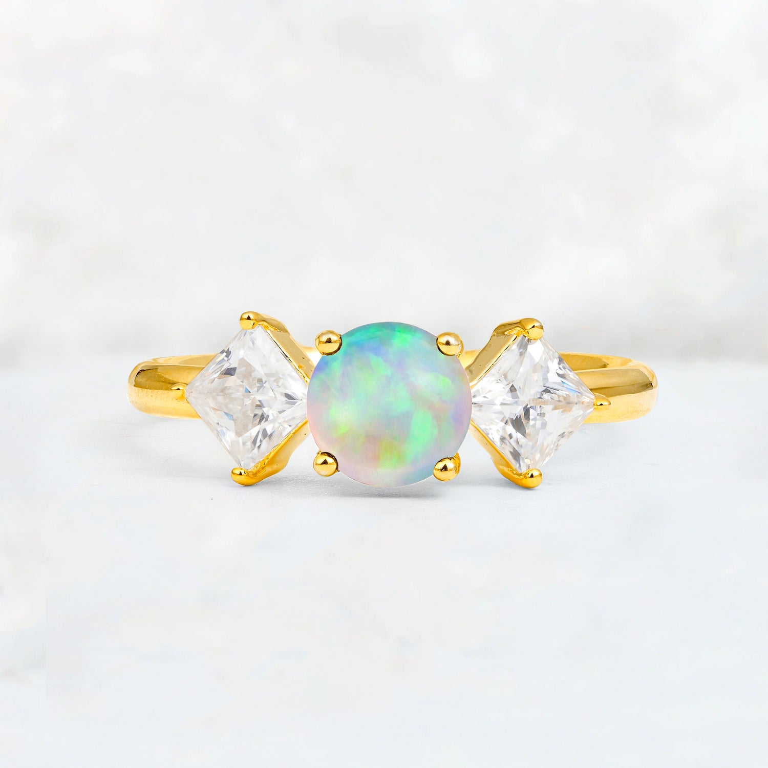 Vintage Floral Round Cut Fire Opal Engagement Ring