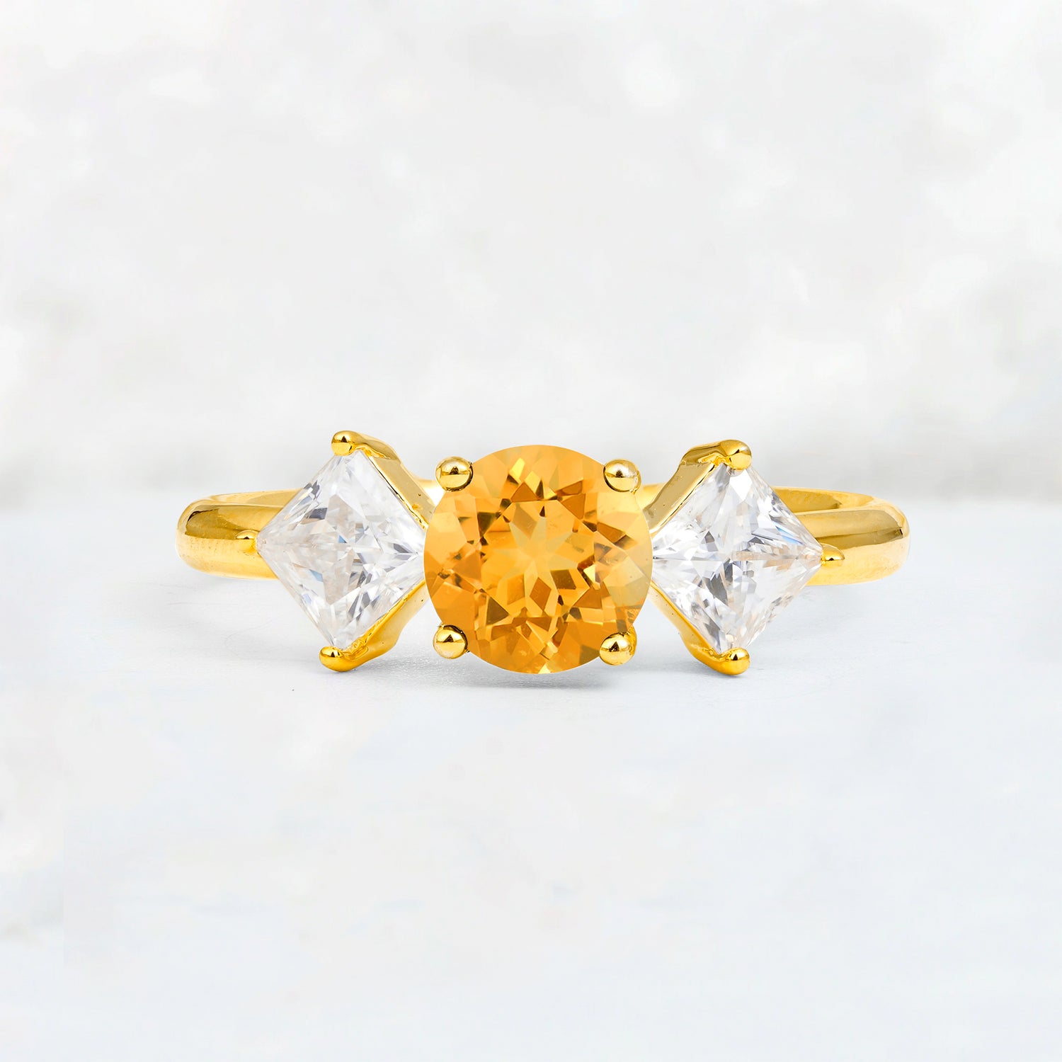 Vintage Floral Round Cut Fire Citrine Engagement Ring