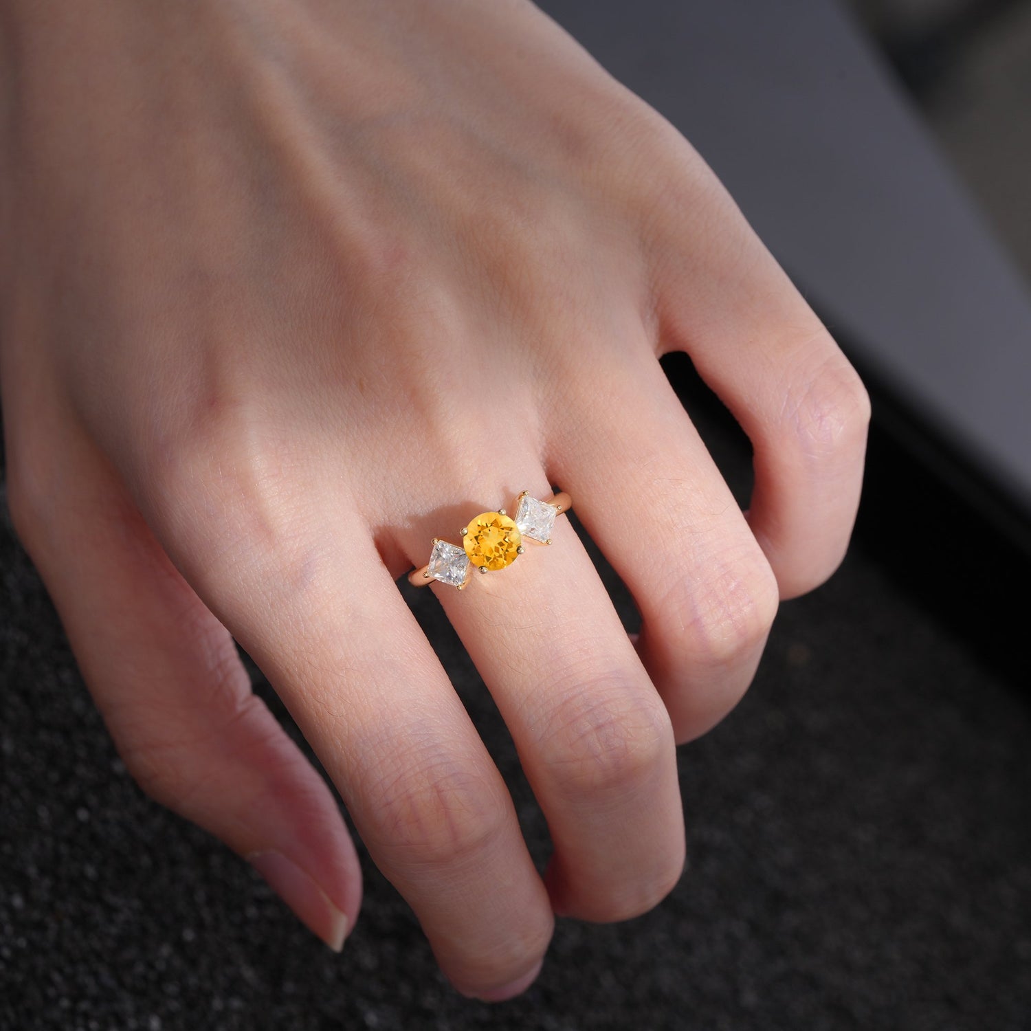 Vintage Floral Round Cut Fire Citrine Engagement Ring