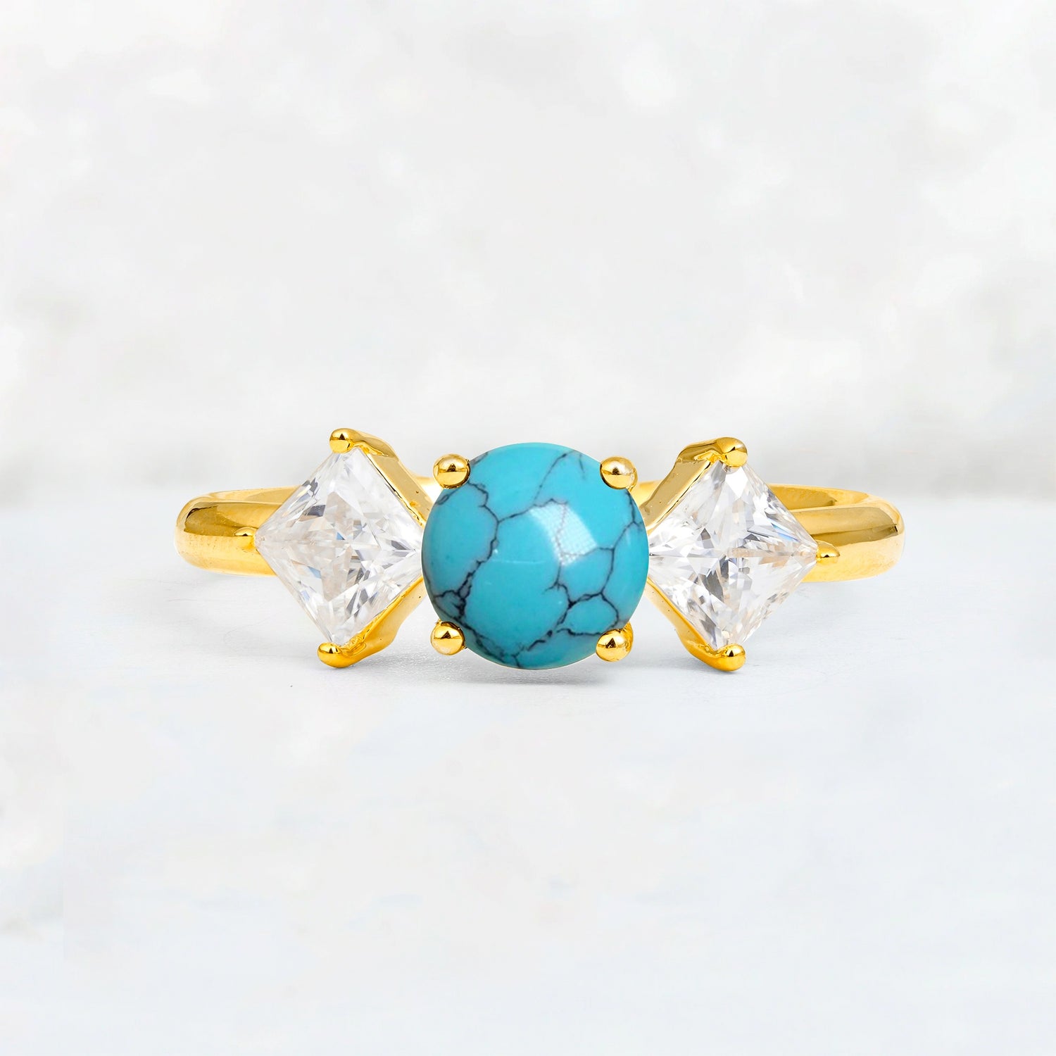 Vintage Floral Round Cut Fire Turquoise Engagement Ring
