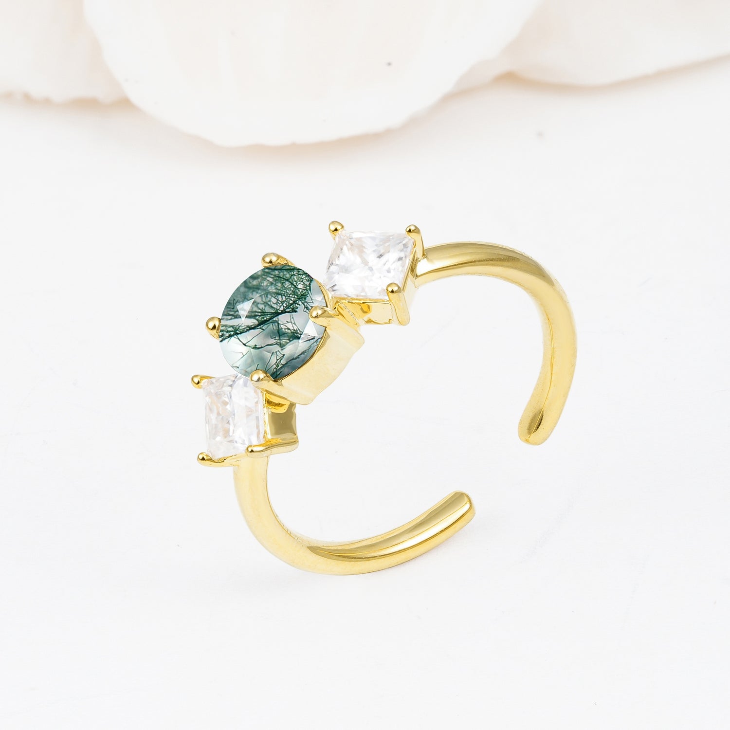 Vintage Floral Round Cut Fire Moss Agate Engagement Ring