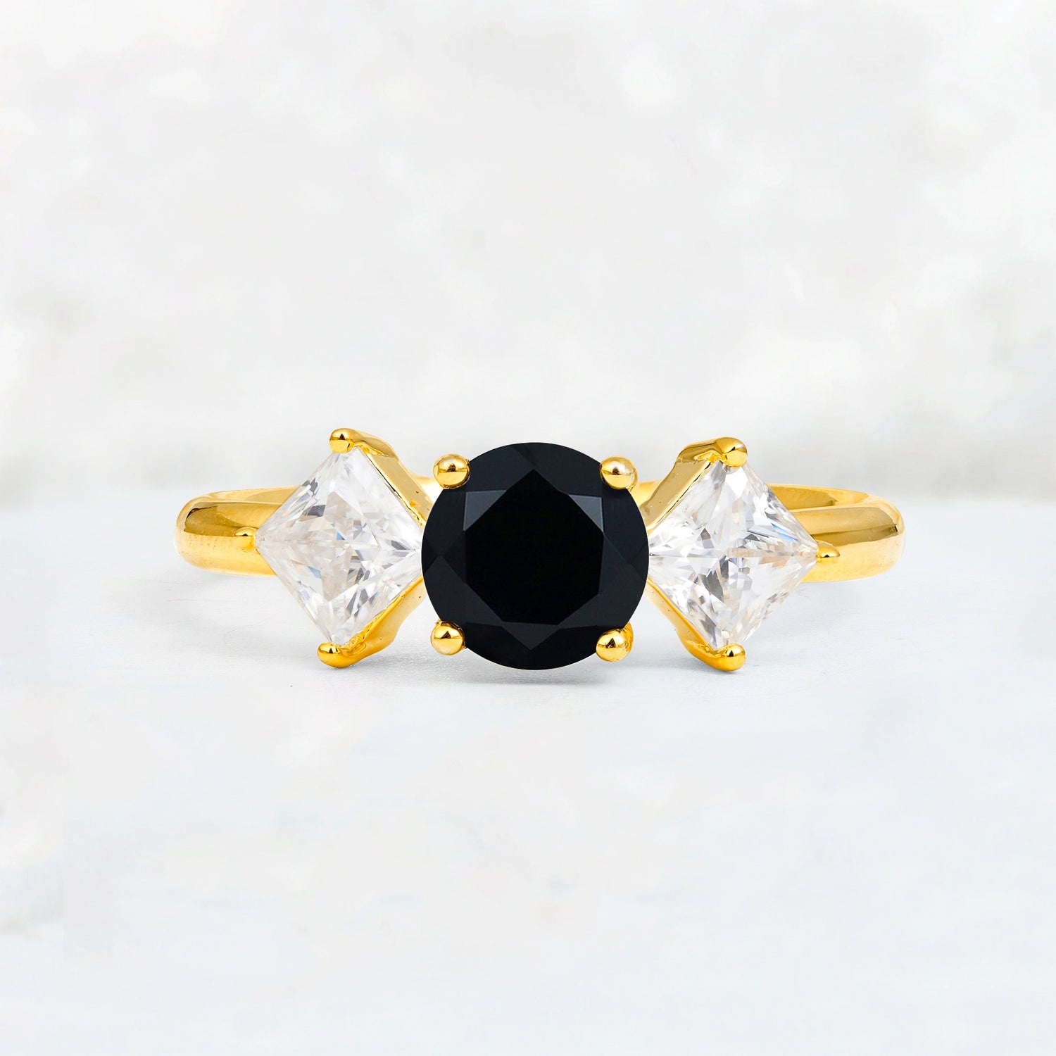 Vintage Floral Round Cut Fire Black Onyx Engagement Ring