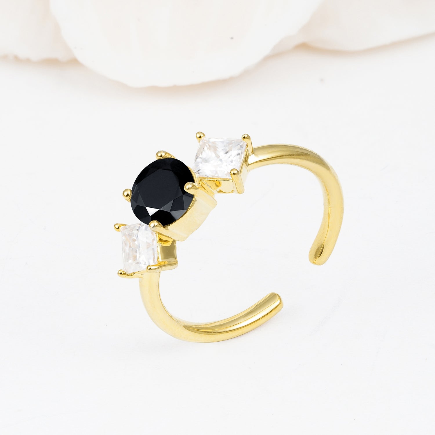 Vintage Floral Round Cut Fire Black Onyx Engagement Ring