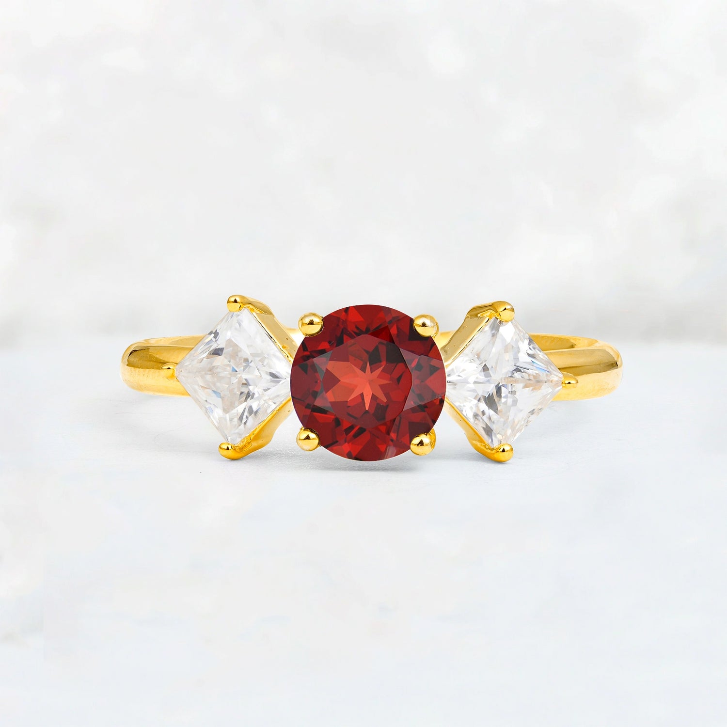 Vintage Floral Round Cut Fire Garnet Engagement Ring