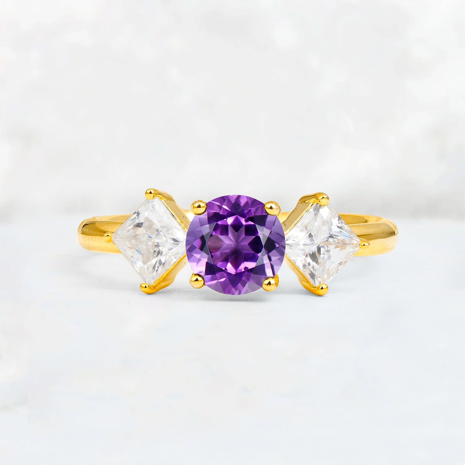Vintage Floral Round Cut Fire Amethyst Engagement Ring