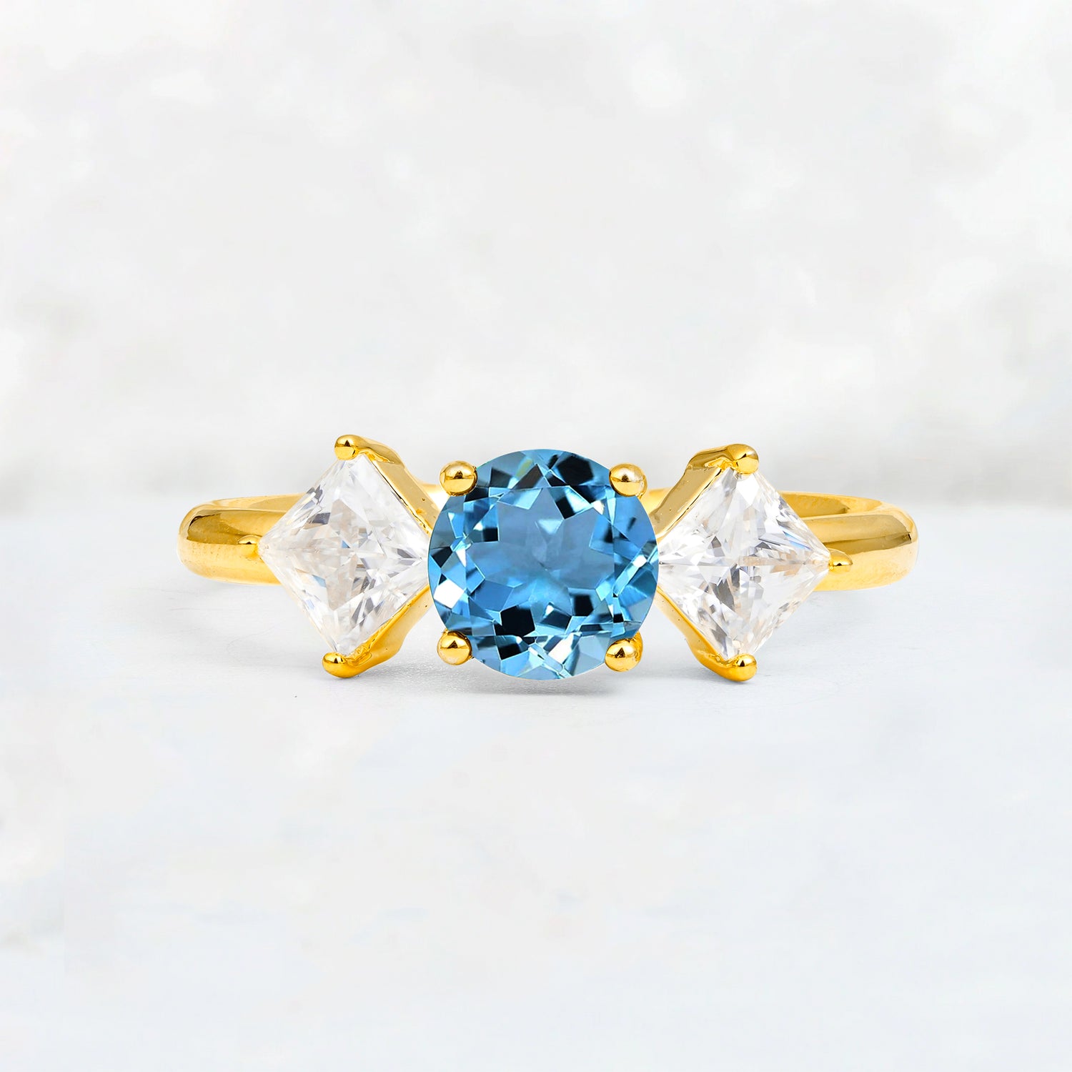 Vintage Floral Round Cut Aquamarine Engagement Ring