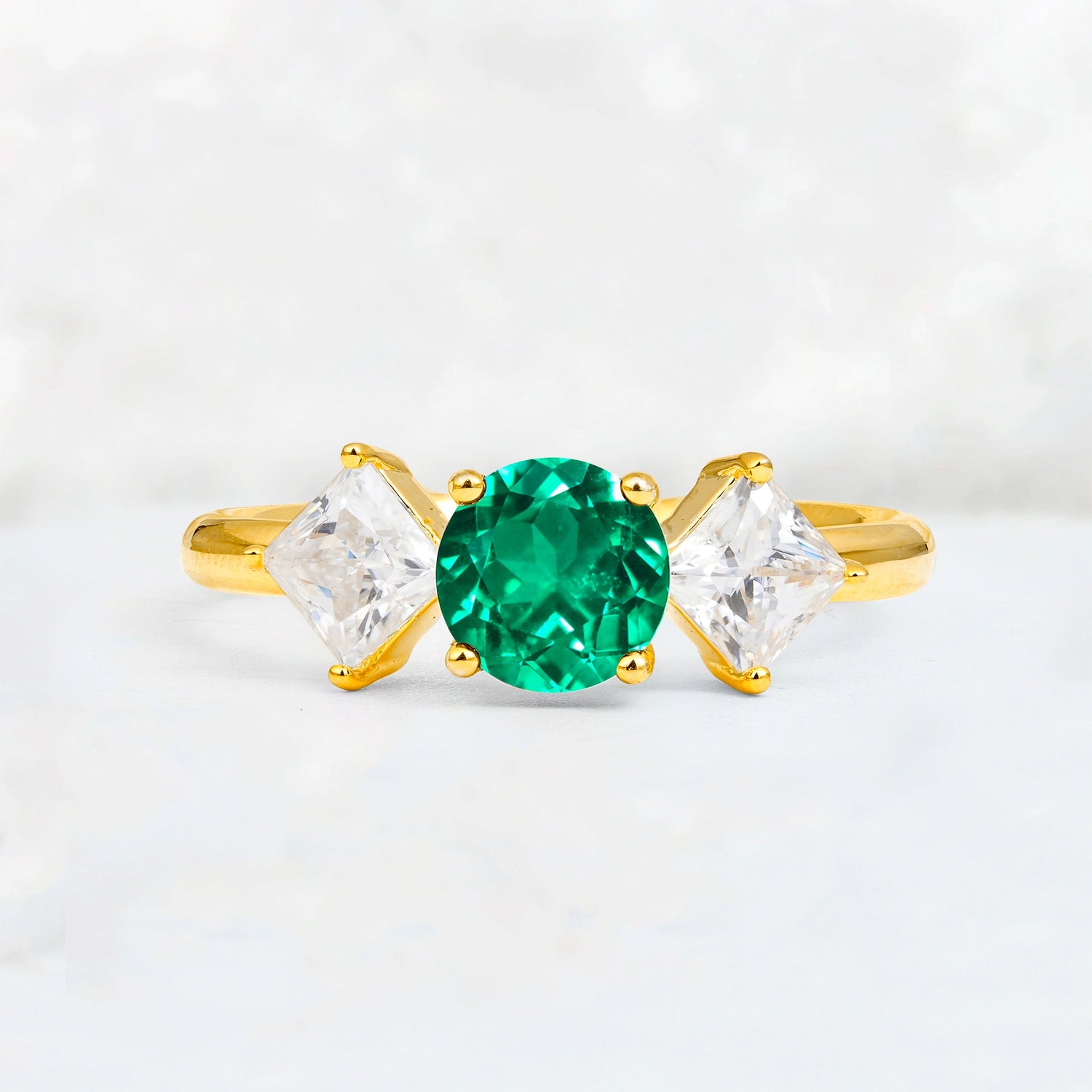Vintage Floral Round Cut Fire Emerald Engagement Ring