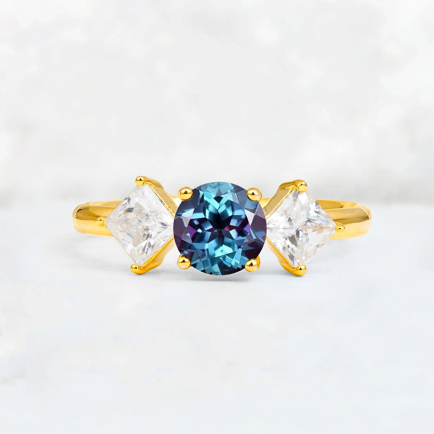 Vintage Floral Round Cut Fire Alexandrite Engagement Ring