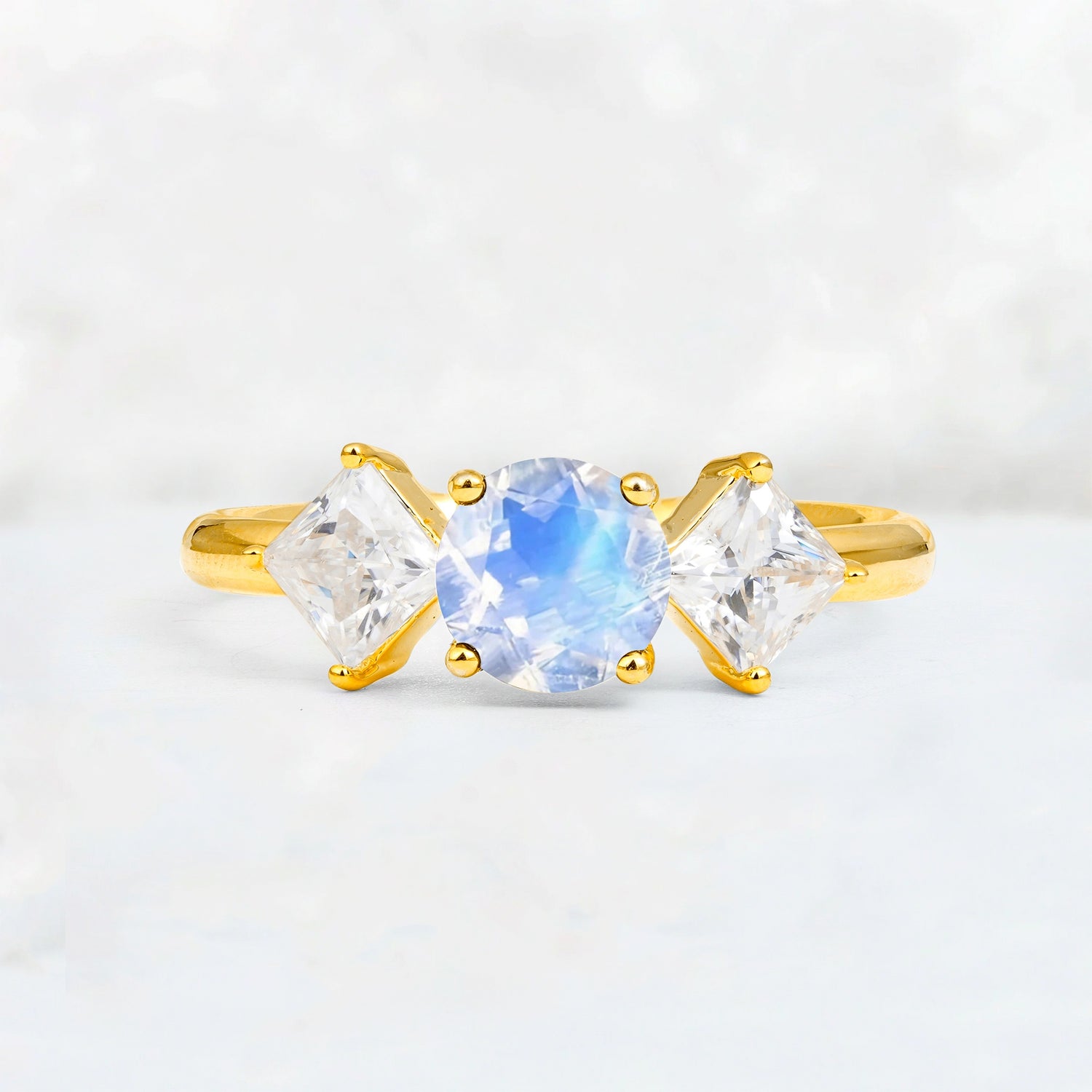 Vintage Floral Round Cut Fire Moonstone Engagement Ring