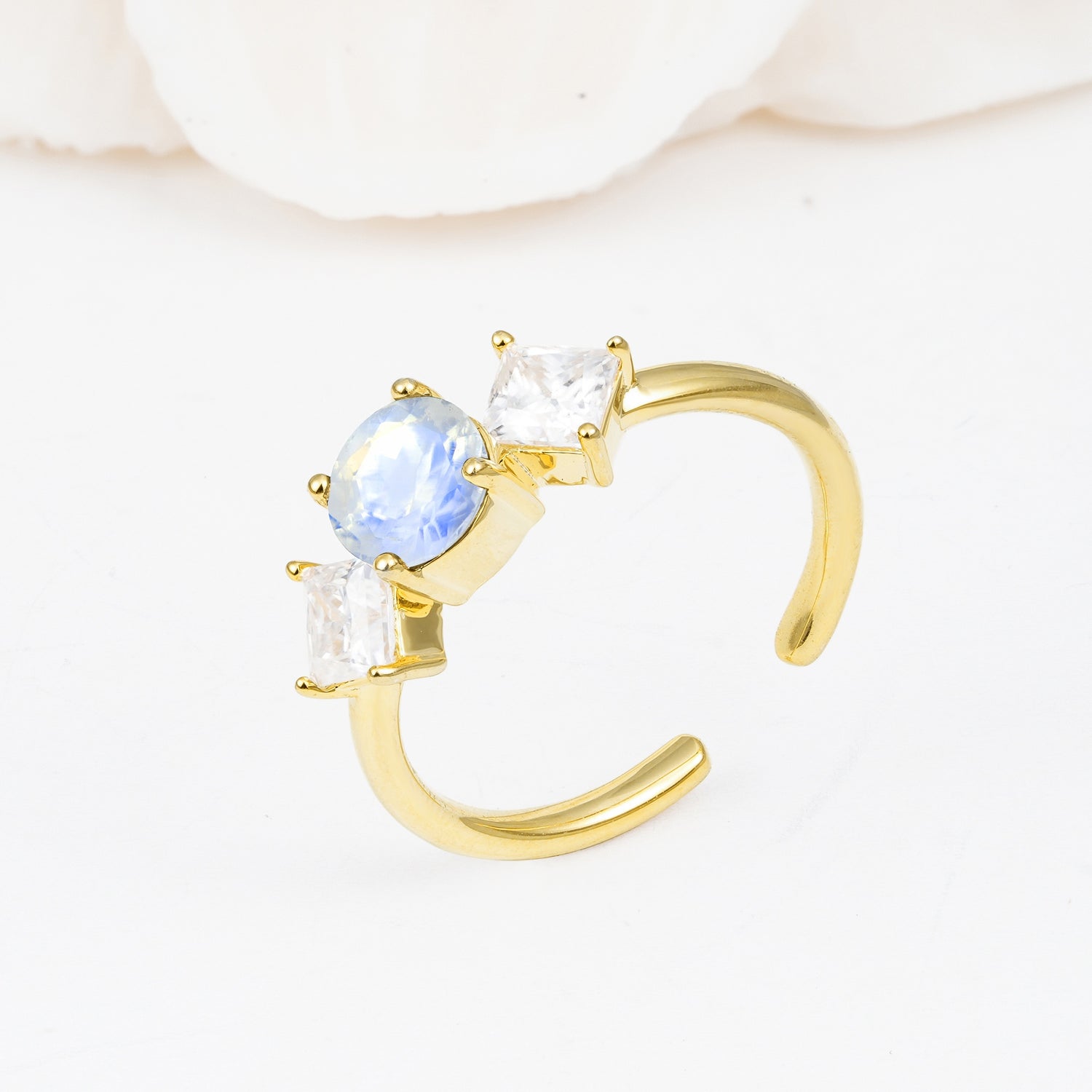 Vintage Floral Round Cut Fire Moonstone Engagement Ring