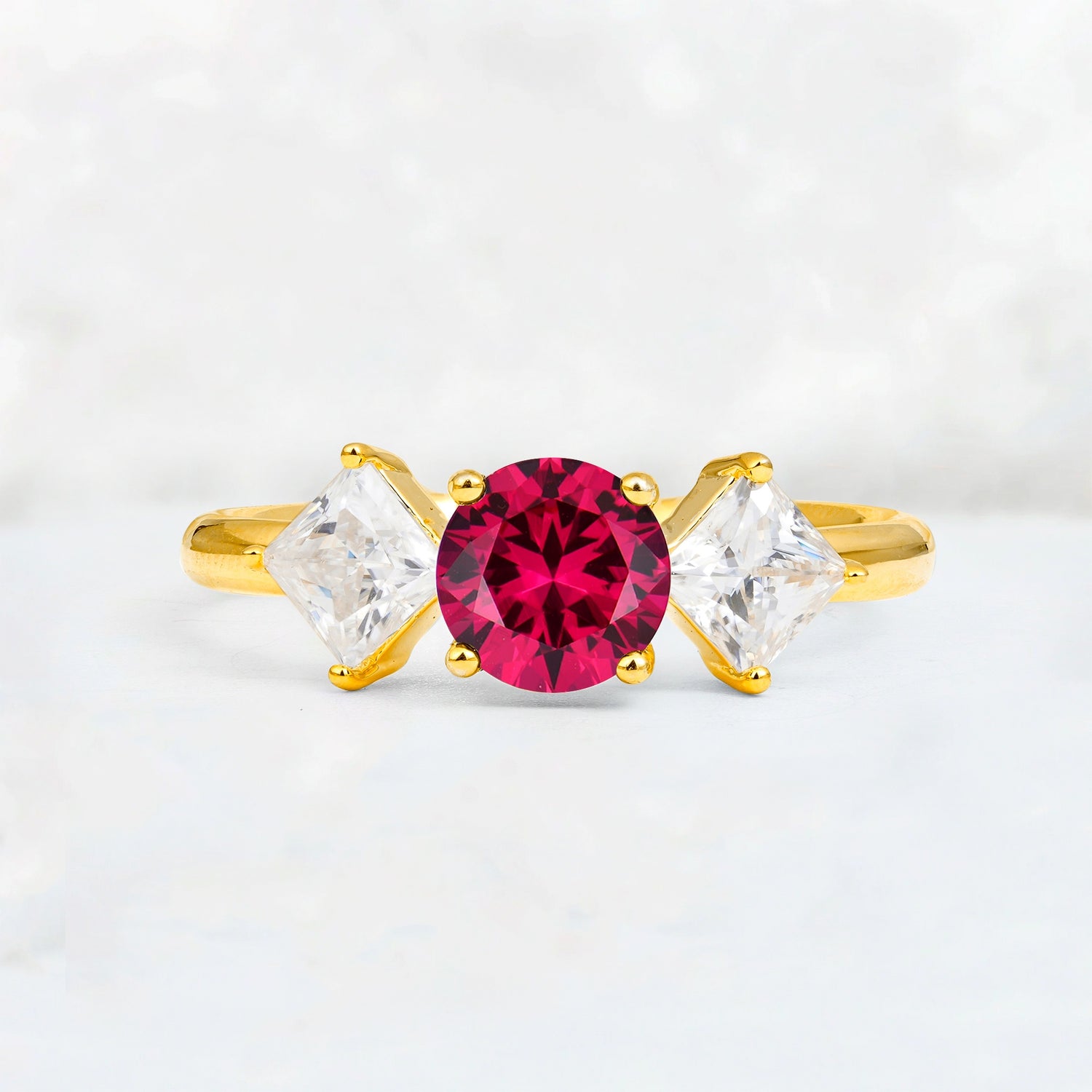 Vintage Floral Round Cut Fire Ruby Engagement Ring