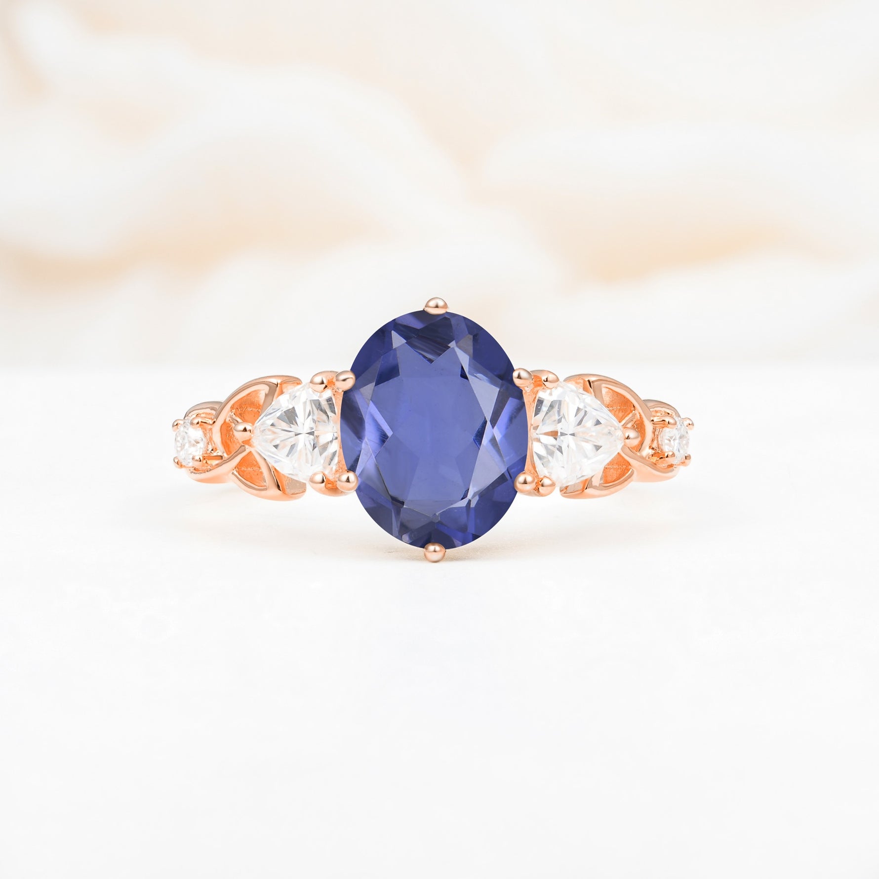 Elegant Oval Cut Trillion Side Accent Tanzanite Engagement Ring - Additional view