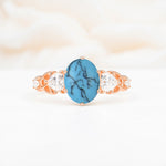 Elegant Oval Cut Trillion Side Accent Turquoise Engagement Ring - Additional view