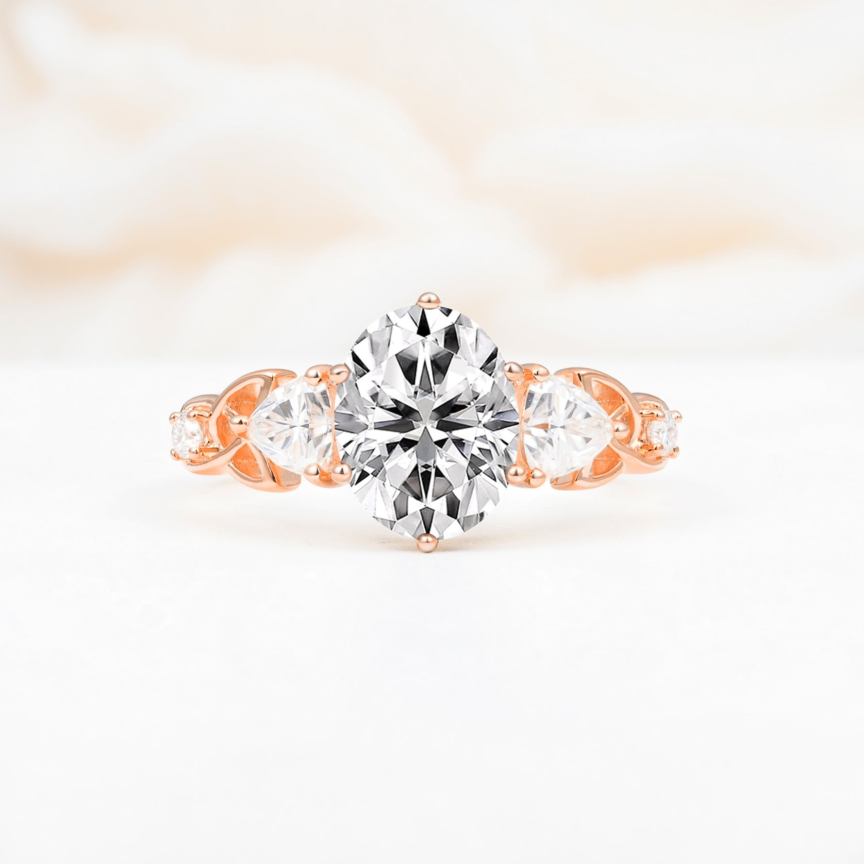 Elegant Oval Cut Trillion Side Accent Lab Diamond Engagement Ring - Additional view