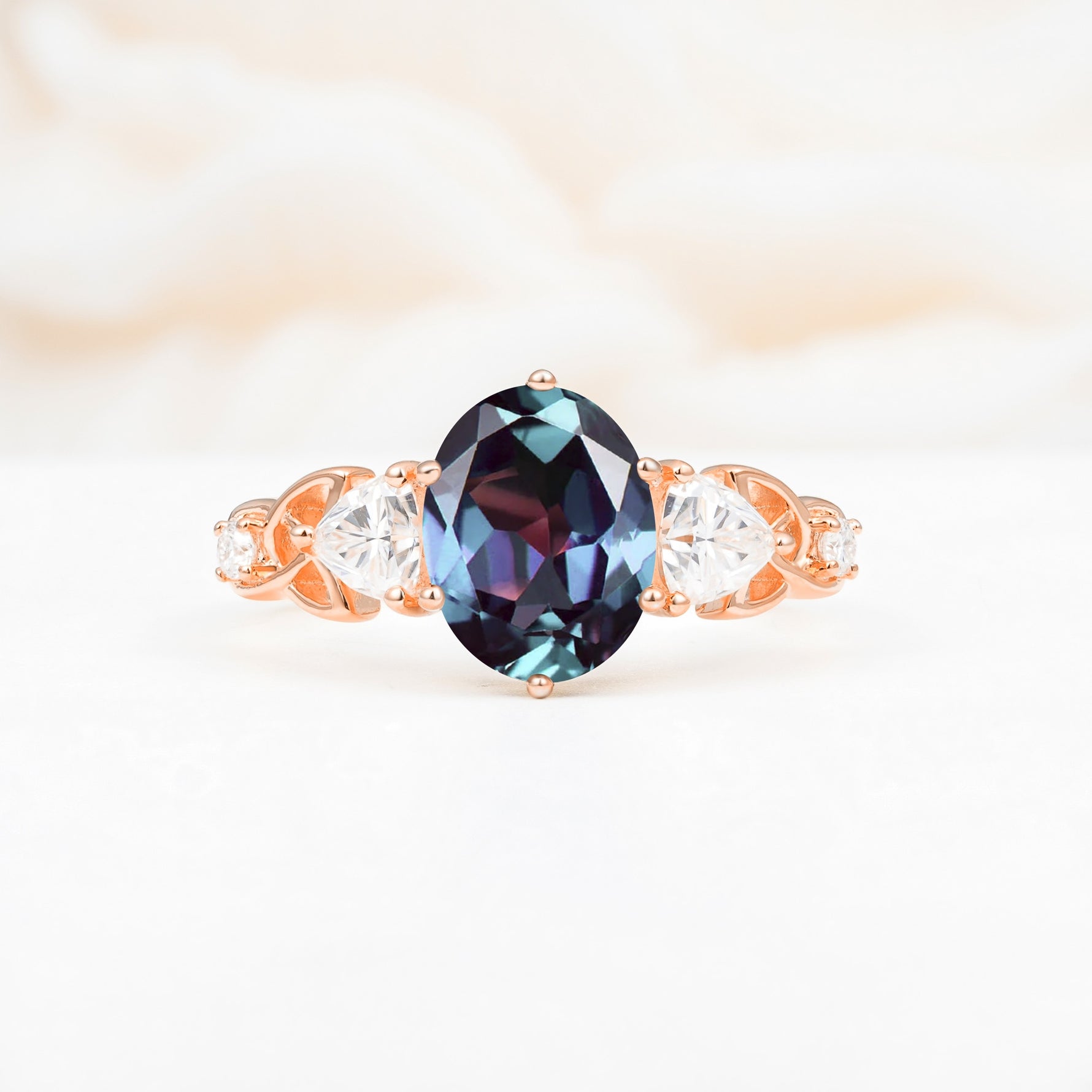 Elegant Oval Cut Trillion Side Accent Alexandrite Engagement Ring - Additional view