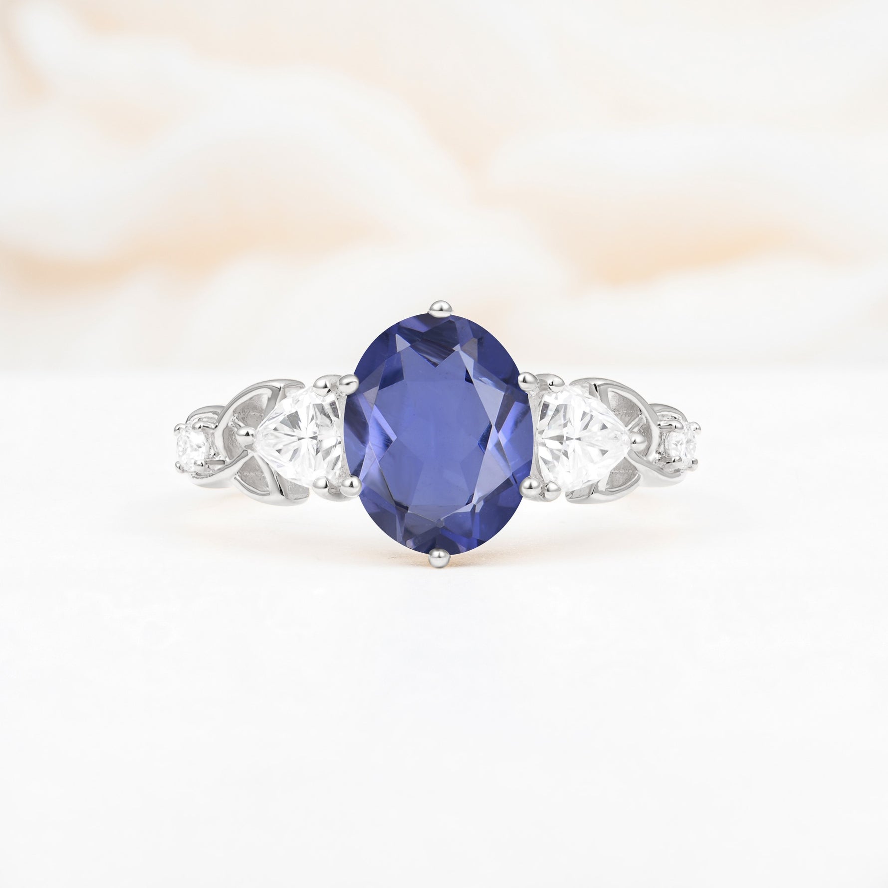 Elegant Oval Cut Trillion Side Accent Tanzanite Engagement Ring - Additional view