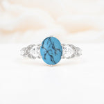 Elegant Oval Cut Trillion Side Accent Turquoise Engagement Ring - Additional view