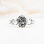 Elegant Oval Cut Trillion Side Accent Black Rutilated Quartz Engagement Ring - Additional view
