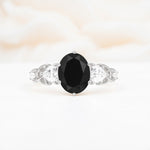 Elegant Oval Cut Trillion Side Accent Black Onyx Engagement Ring - Additional view