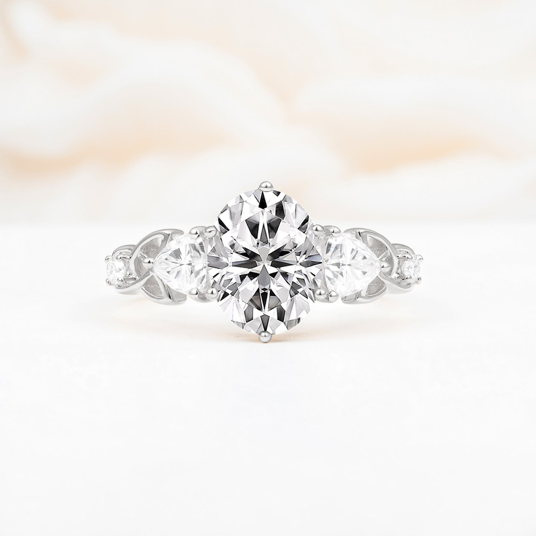 Elegant Oval Cut Trillion Side Accent Lab Diamond Engagement Ring - Additional view