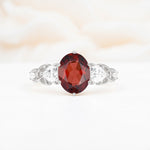 Elegant Oval Cut Trillion Side Accent Garnet Engagement Ring - Additional view