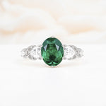 Elegant Oval Cut Trillion Side Accent Emerald Engagement Ring - Additional view