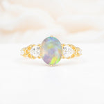 Elegant Oval Cut Trillion Side Accent Fire Opal Engagement Ring - Additional view