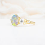 Elegant Oval Cut Trillion Side Accent Fire Opal Engagement Ring - Additional view