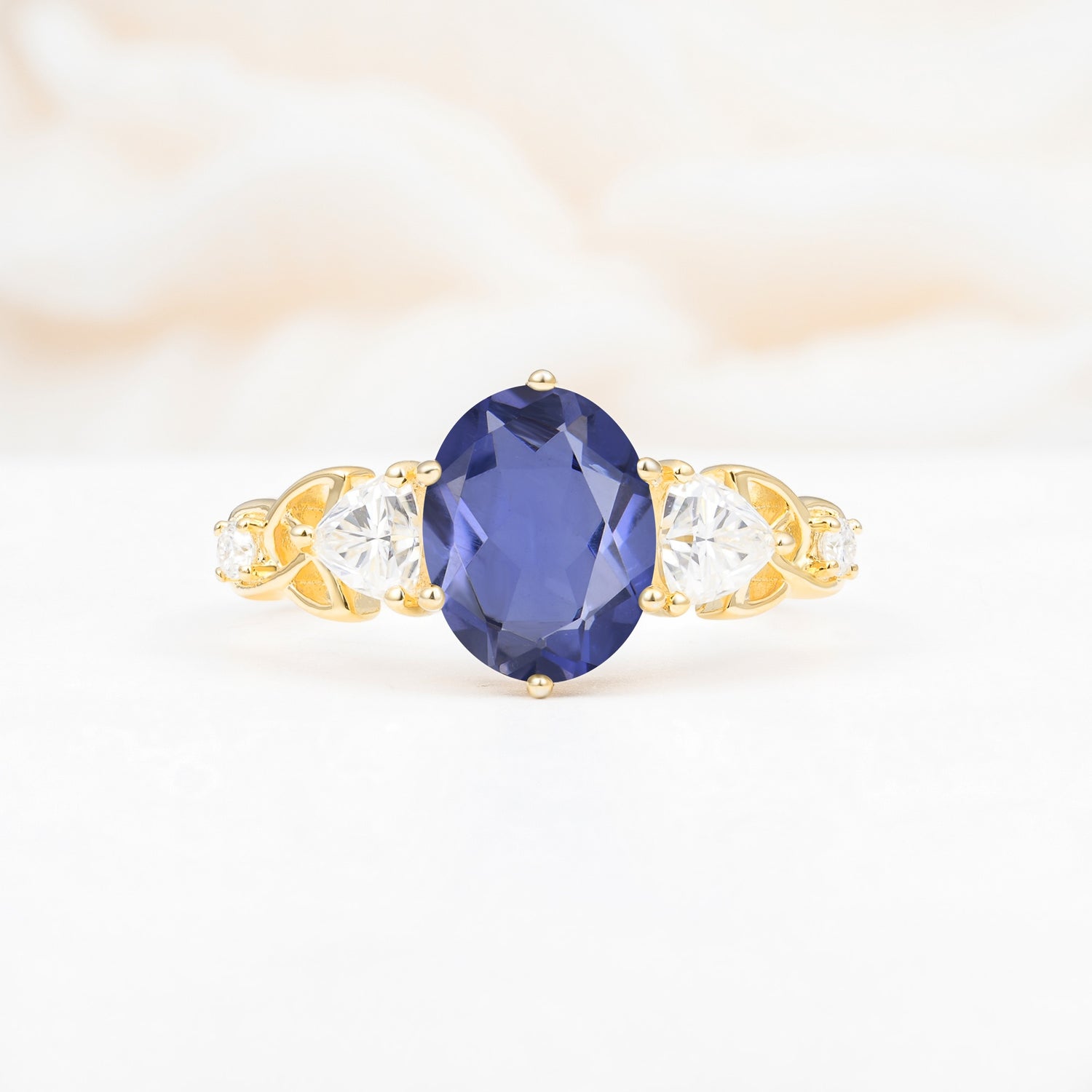 Elegant Oval Cut Trillion Side Accent Tanzanite Engagement Ring - Additional view