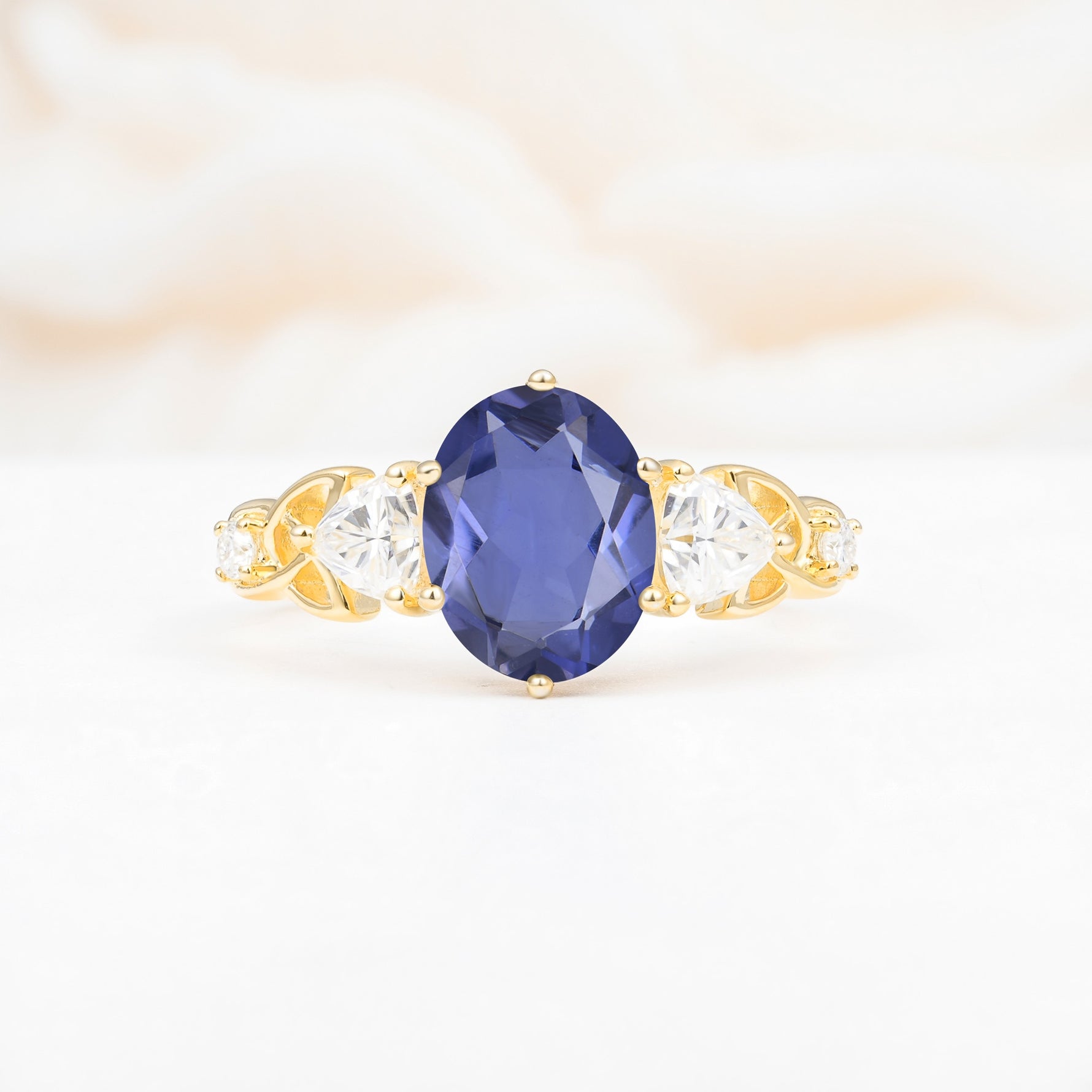 Elegant Oval Cut Trillion Side Accent Tanzanite Engagement Ring - Additional view