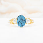 Elegant Oval Cut Trillion Side Accent Turquoise Engagement Ring - Additional view
