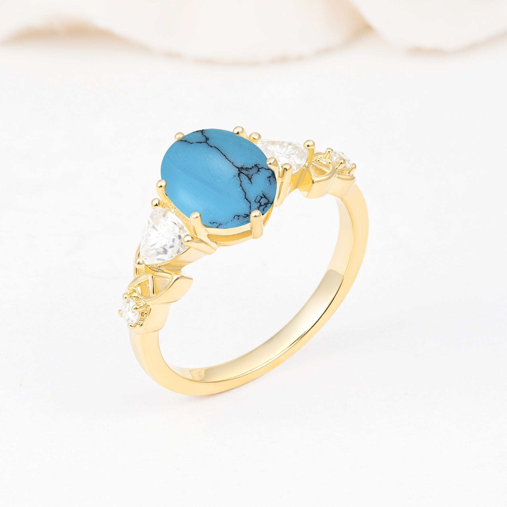 Elegant Oval Cut Trillion Side Accent Turquoise Engagement Ring - Additional view