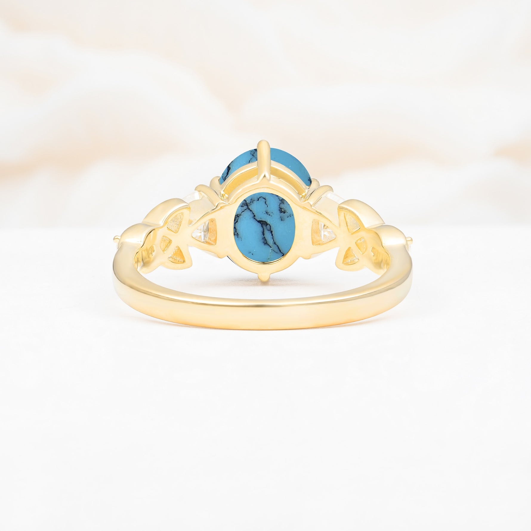 Elegant Oval Cut Trillion Side Accent Turquoise Engagement Ring - Additional view