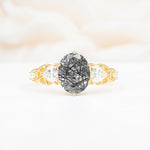 Elegant Oval Cut Trillion Side Accent Black Rutilated Quartz Engagement Ring - Additional view
