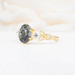 Elegant Oval Cut Trillion Side Accent Black Rutilated Quartz Engagement Ring - Additional view