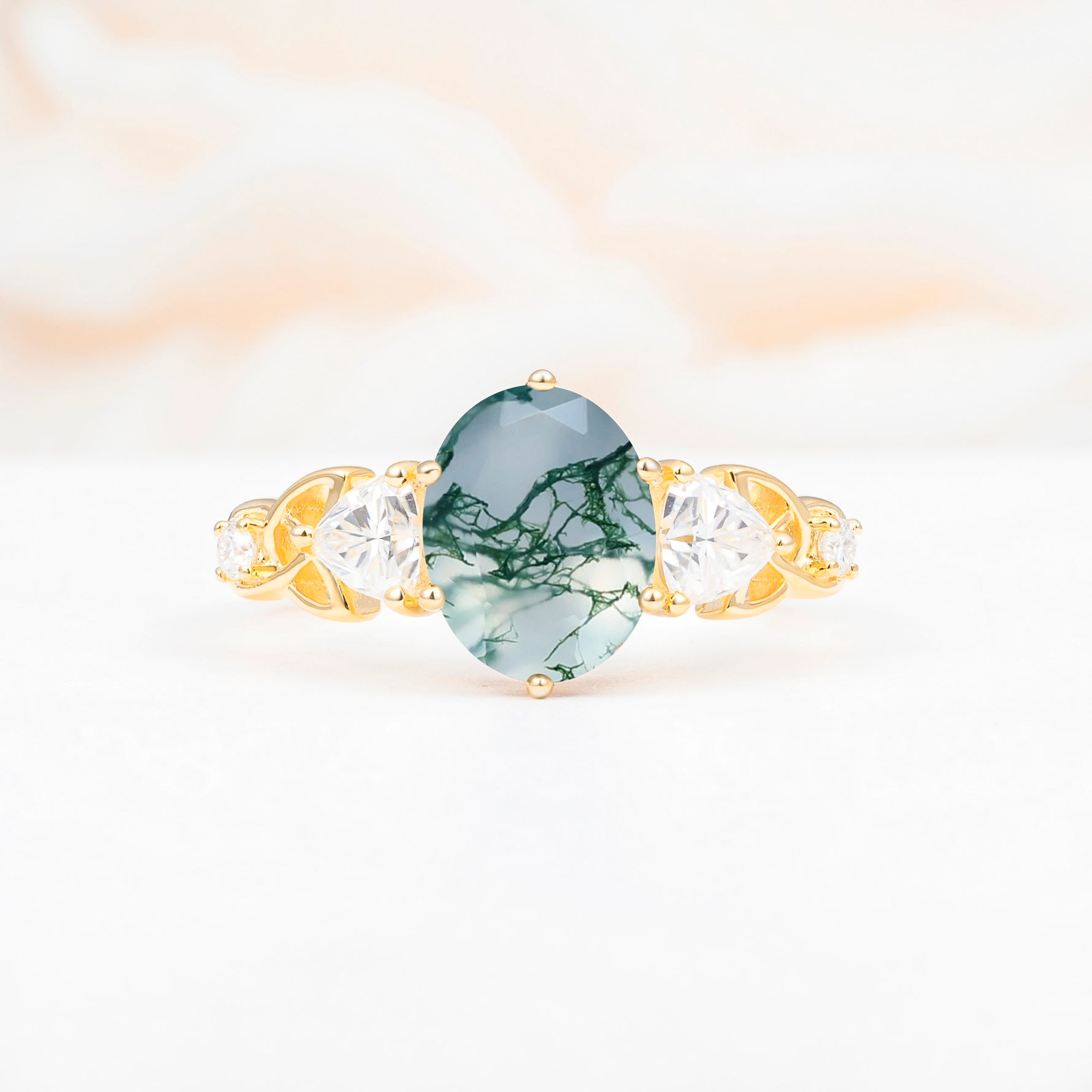 SR12462 Moss Agate Ring - Yellow-Gold