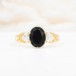 Elegant Oval Cut Trillion Side Accent Black Onyx Engagement Ring - Additional view