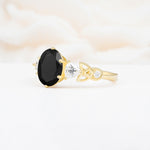 Elegant Oval Cut Trillion Side Accent Black Onyx Engagement Ring - Additional view