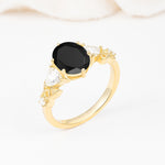 Elegant Oval Cut Trillion Side Accent Black Onyx Engagement Ring - Additional view