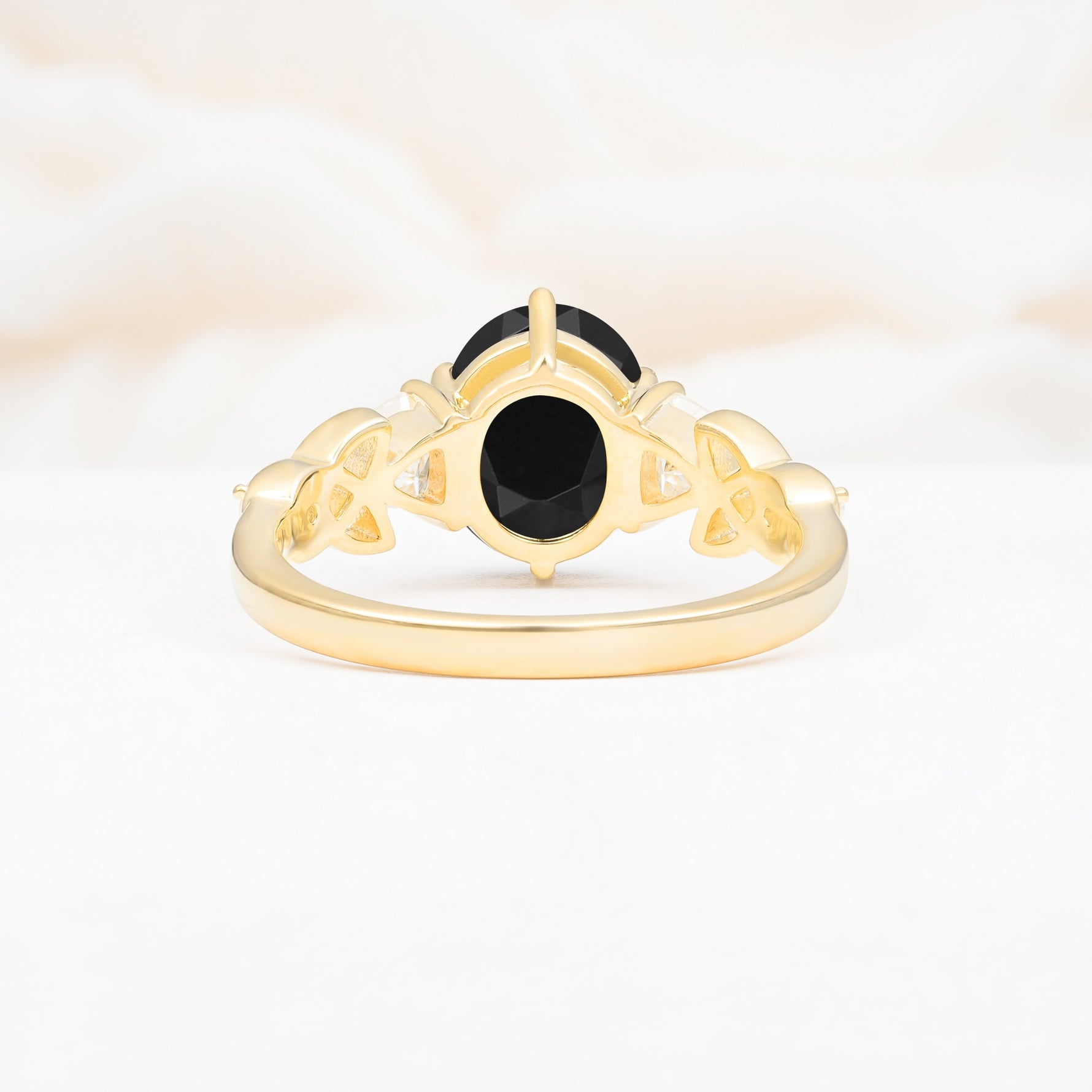 Elegant Oval Cut Trillion Side Accent Black Onyx Engagement Ring - Additional view
