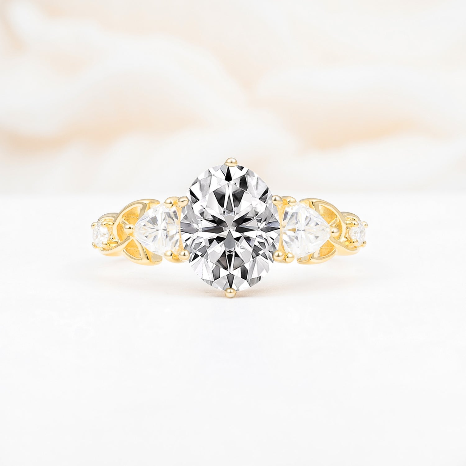 Elegant Oval Cut Trillion Side Accent Lab Diamond Engagement Ring - Additional view