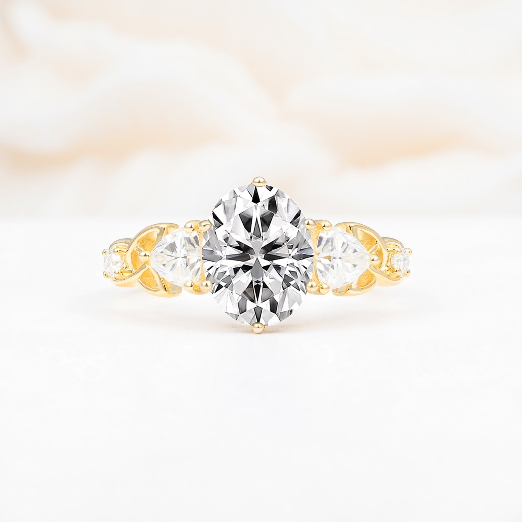 Elegant Oval Cut Trillion Side Accent Lab Diamond Engagement Ring - Additional view