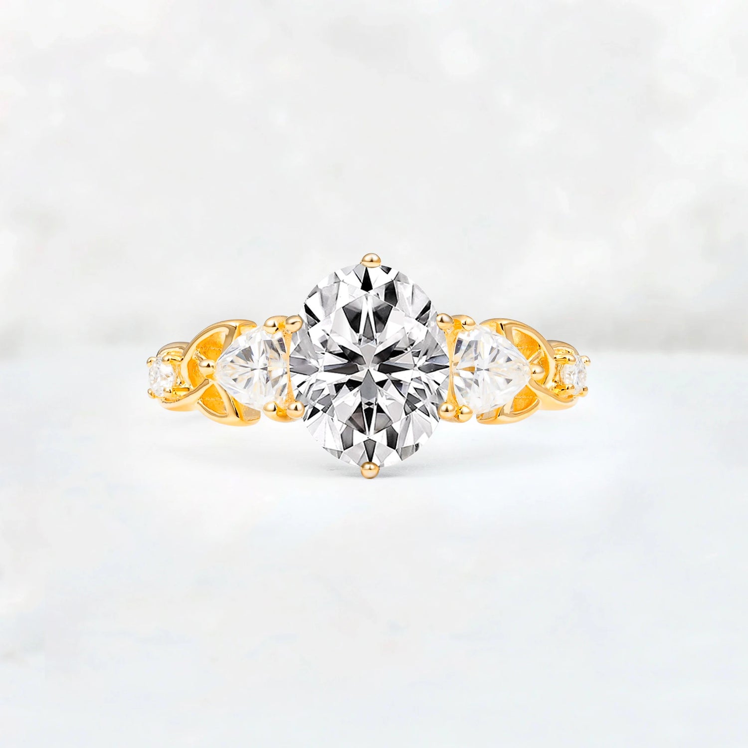 Elegant Oval Cut Trillion Side Accent Lab Diamond Engagement Ring