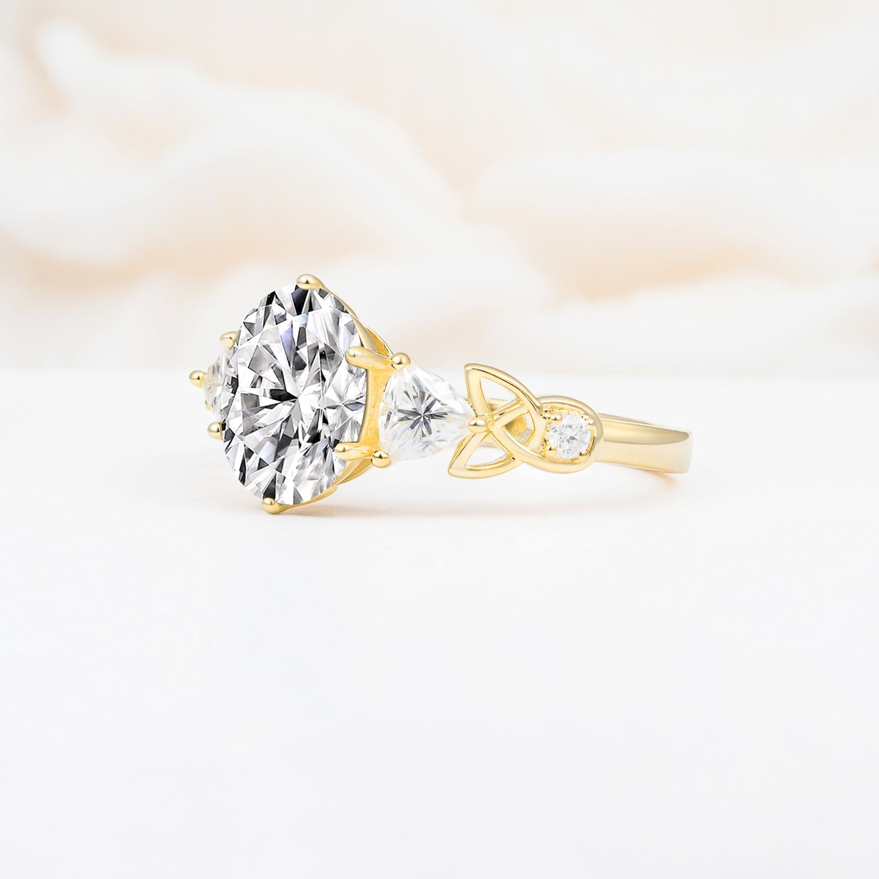 Elegant Oval Cut Trillion Side Accent Lab Diamond Engagement Ring - Additional view