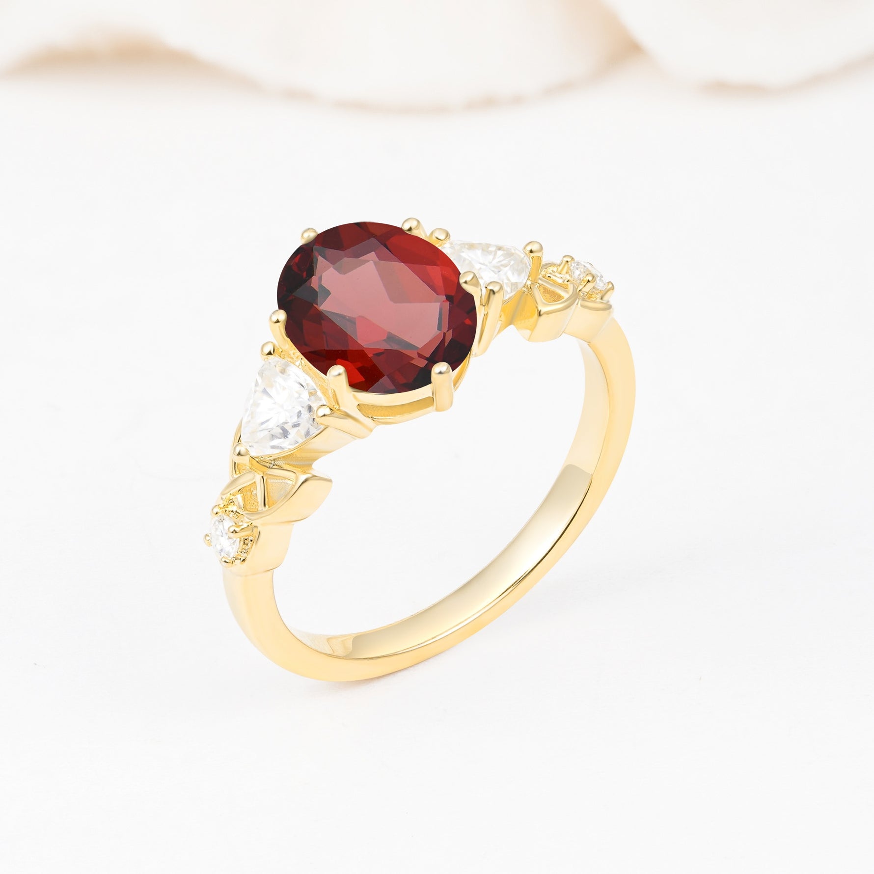 Elegant Oval Cut Trillion Side Accent Garnet Engagement Ring - Additional view