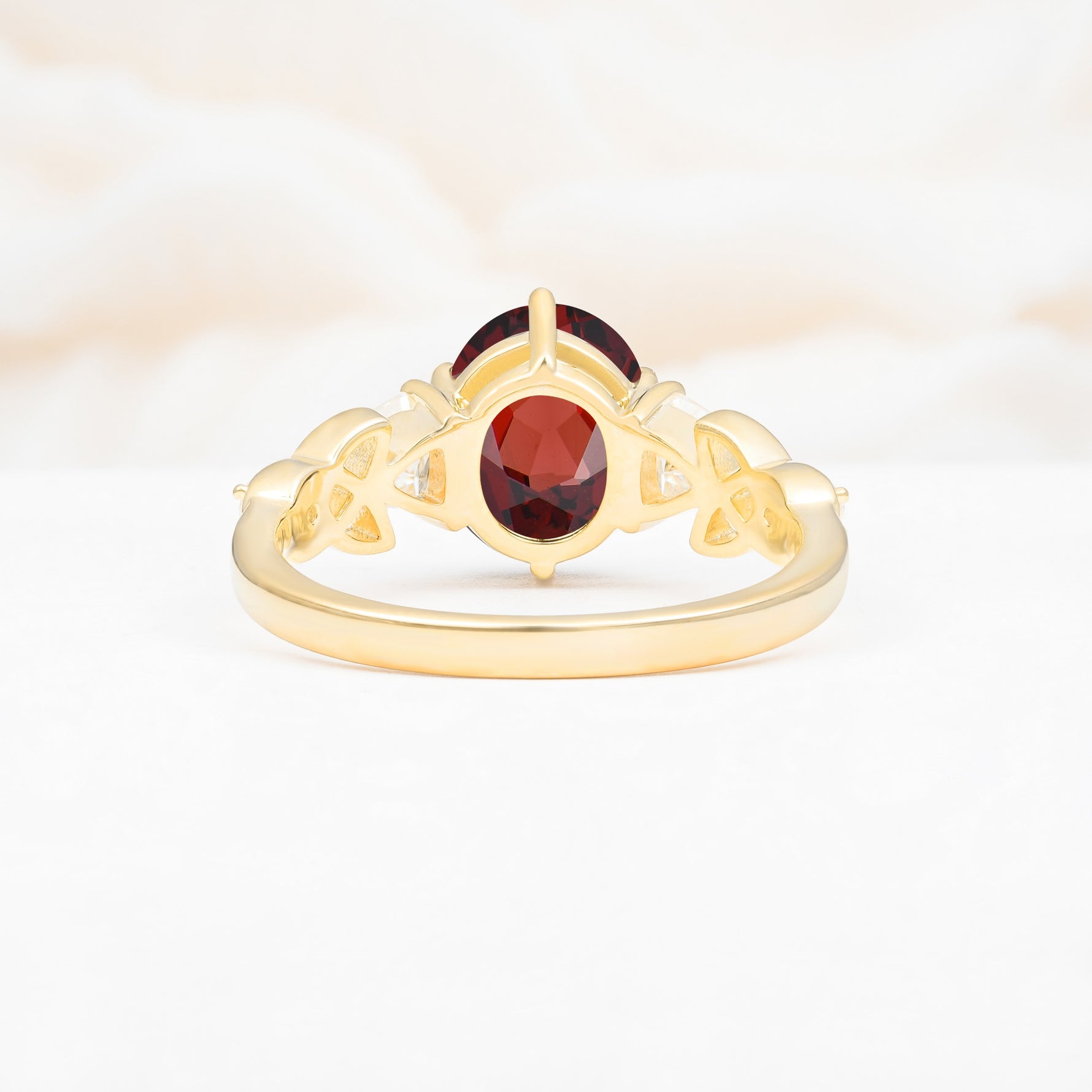 Elegant Oval Cut Trillion Side Accent Garnet Engagement Ring - Additional view