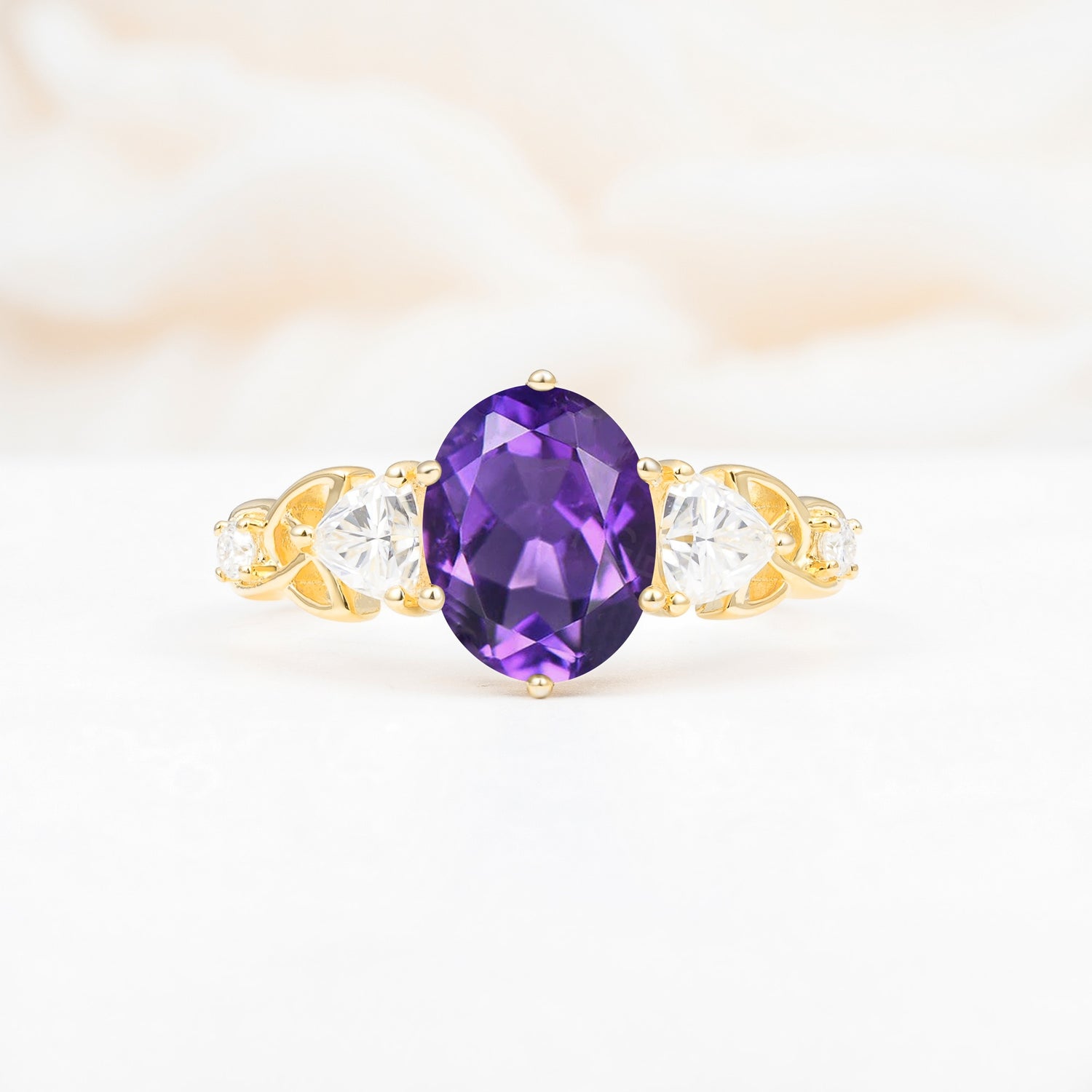 Elegant Oval Cut Trillion Side Accent Amethyst Engagement Ring - Additional view