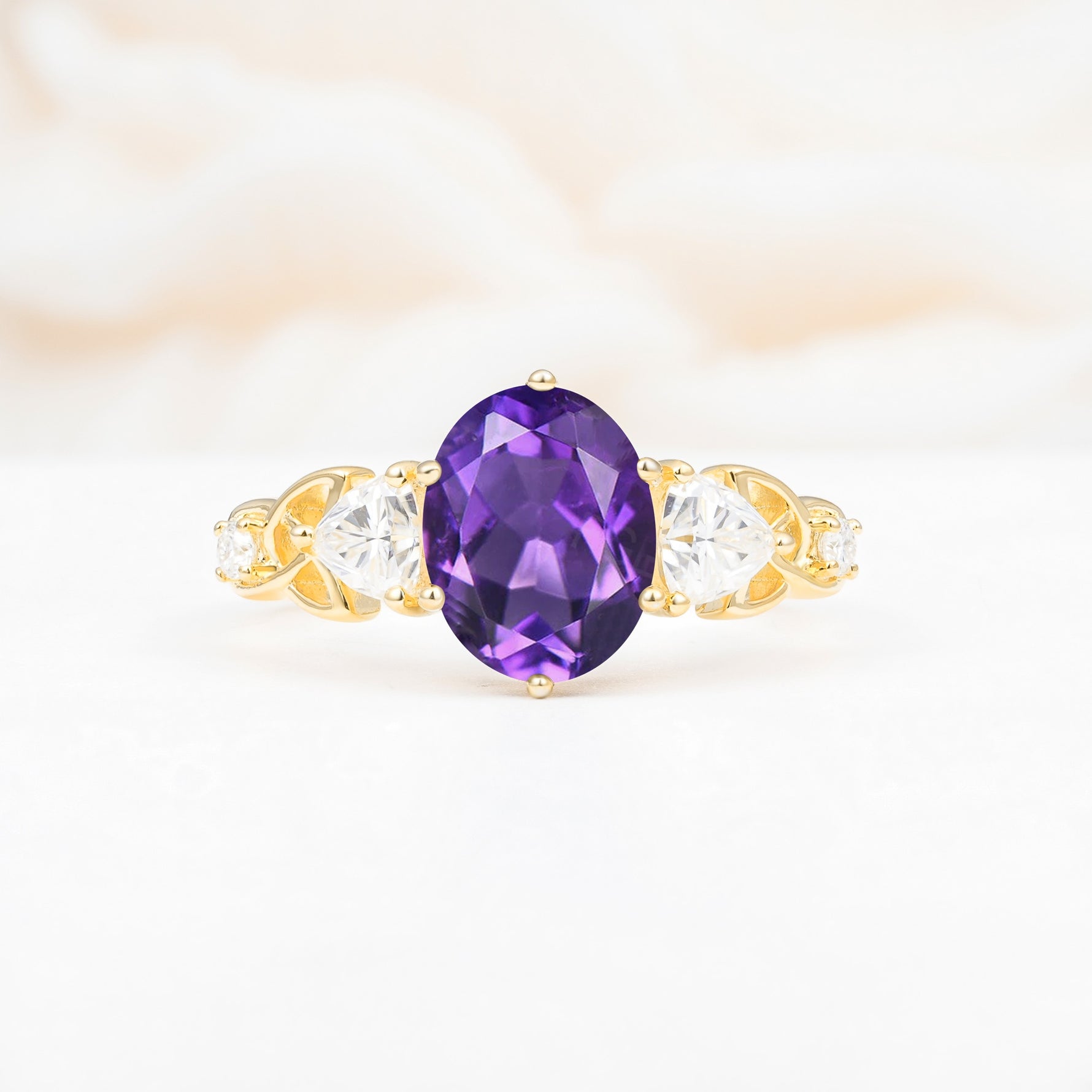 Elegant Oval Cut Trillion Side Accent Amethyst Engagement Ring - Additional view