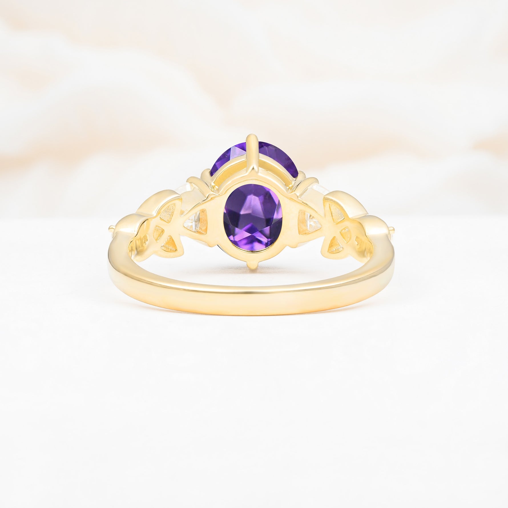 Elegant Oval Cut Trillion Side Accent Amethyst Engagement Ring - Additional view