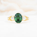 Elegant Oval Cut Trillion Side Accent Emerald Engagement Ring - Additional view
